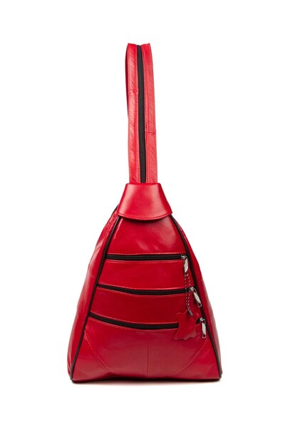 Newish Women's Genuine Leather Loose Eye Backpack and Shoulder Bag New085 - Red