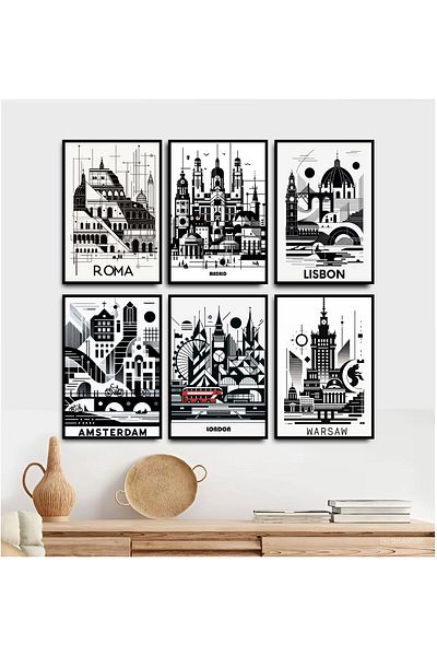 icase Cities of the World Rome London Amsterdam Lisbon Madrid Warsaw Wall Decoration Wooden Painting Set