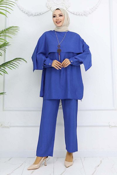 benguen Mavu Necklace Hijab Suit with Saks Collar Detail 4808