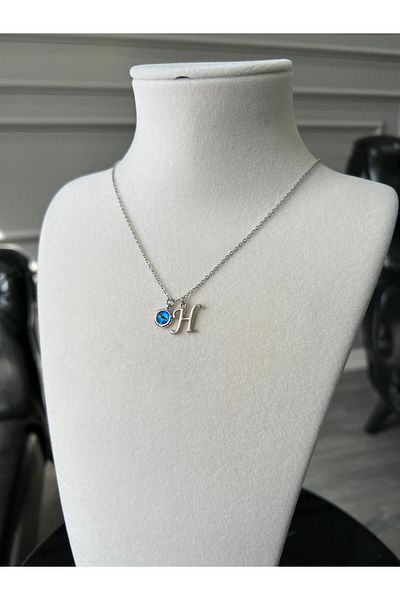 Store H Letter Necklace - with Evil Eye Bead and Steel Chain