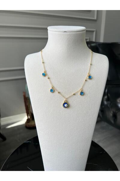 Store Nazar Boncuklu 5 Charmlı Yazlık Çelik Kolye