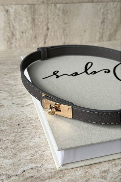 LEONAS Adjustable Gray Women's Belt - Gold Lock Buckle
