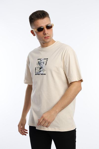 Polo State Ανδρικό μπλουζάκι Oversize Fit Open Your Eyes με στάμπα εκρού