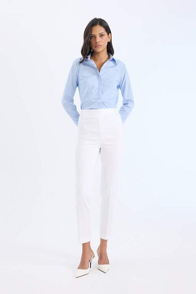 DeFacto New Season Smoking Satin Fabric Pants Normal Waist Basic Straight Waist Elastic Straight Leg