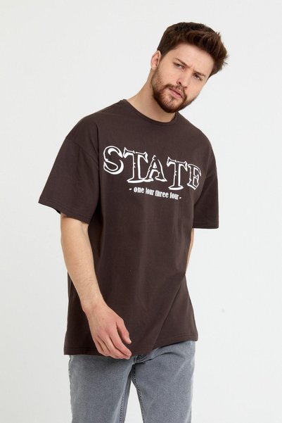 Polo State Ανδρικό μπλουζάκι με στάμπα oversize σε σκούρο καφέ