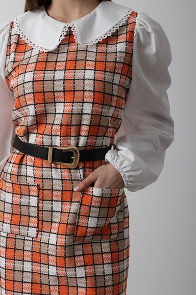 modaserdem Plaid Shirt Detailed Dress - Orange