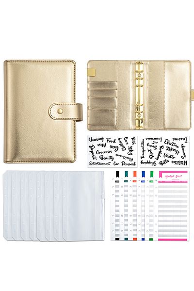 Coliky A6 set gold A6 Gold Ring Gold Purple Black Money Budget Planner Binder Zipper Envelopes  Envelopes F