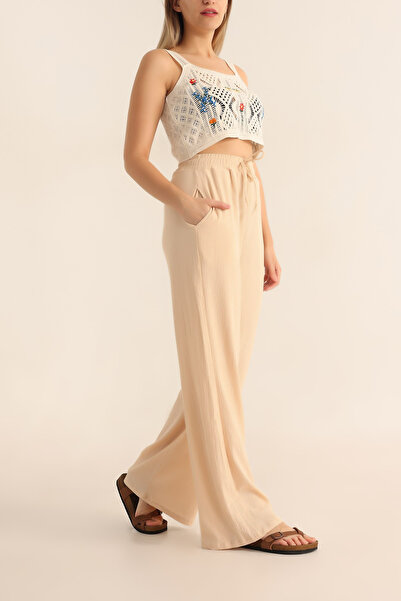 YAKAMEL بنطلون بوروموك بالازو للسيدات بخصر مطاطي واسع