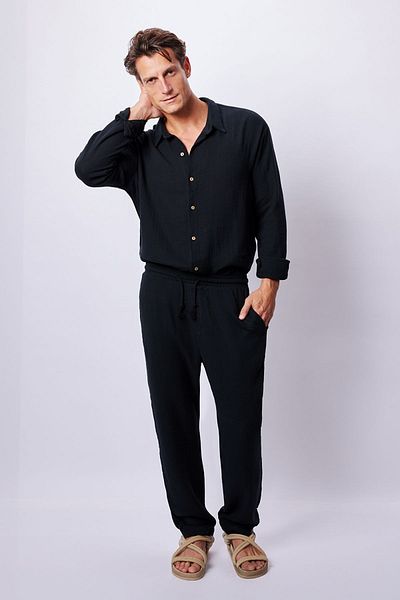Dear Deer Black Bamboo Muslin Shirt & Pants Set