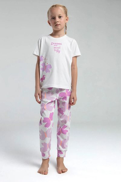 Rolypoly Set pijamale pentru fete, 100% bumbac, jerseu simplu, maneca scurta, decolteu