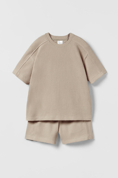 hepbaby بدلة أطفال باللون البيج مع شورت مزخرف بالوافل HB23990