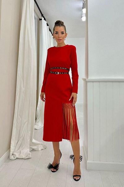 Miracle Omni Red Skirt Tassel Atlas Dress