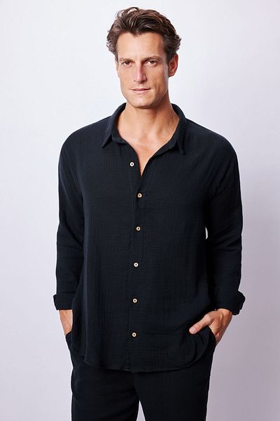 Dear Deer Black Bamboo Muslin Shirt & Pants Set
