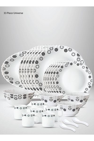 British Chef 33 Pieces Opalware Dinner Set |Microwave, Dishwasher & Frezzer Safe |Universe Dinnerware set