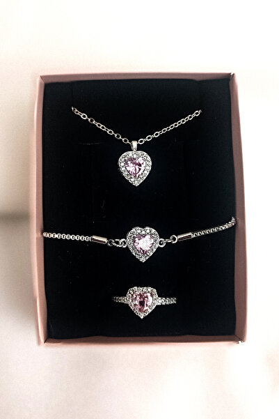 JoyShine Kalpli Çelik Takı Seti – 3'lü Kolye, Yüzük ve Bileklik – Kadınlar İçin Hediye – Paslanmaz Çelik Takı