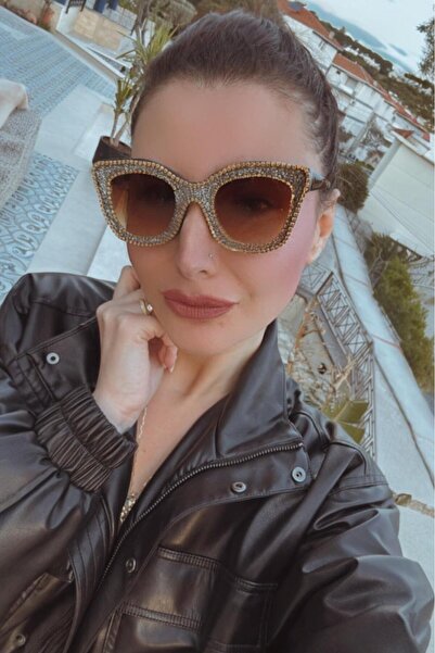 Melissa Boutique Women's Gold Imported Stone Coated Cat Eye Model Thick Bone ...