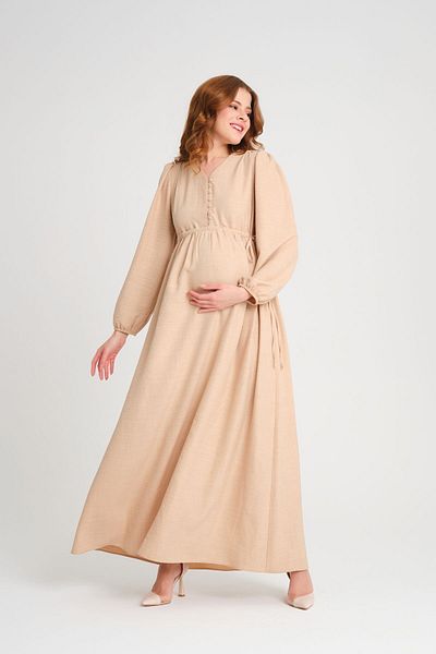 KATLİN MATERNİTY WEAR فستان حمل من الكتان - دانتيل جانبي وتفاصيل أزرار (للرضاعة)