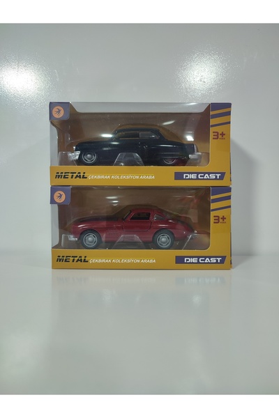 Boratila Toys نوستالجيا 12 سم سحب قطرة شيفروليه أسود ومونتاج أحمر مجموعة من 2