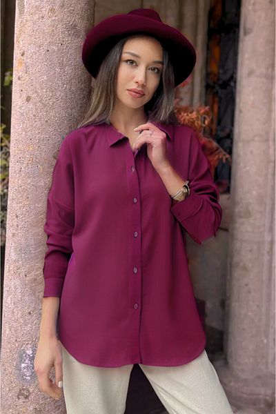 Modark Γυναικείο Basic Oversize Πουκάμισο - Claret Red