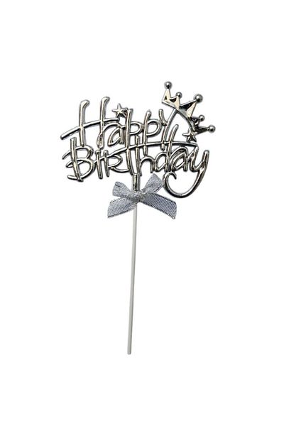 parti sürprizi Starry Silver Happy Birthday Bow Cake Topper