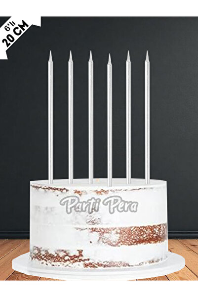 PASTAHÜMA Metalik Beyaz Pasta Mumu 20 Cm 6'lı Paket