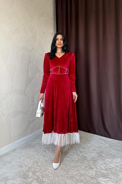 Miracle Omni Velvet Dress with Red Pearl Accessories
