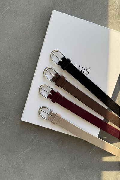 LEONAS Ασημί πόρπη Suede Γυναικεία Ζώνη Bitter Brown