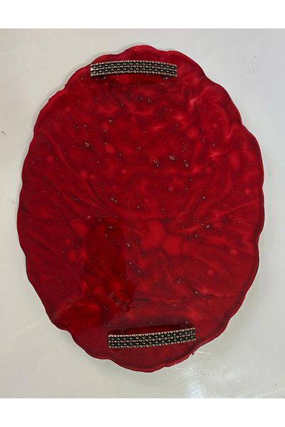 Pelince Epoxy Resin Tray - Red Patterned - Size 24 cm X 34 cm