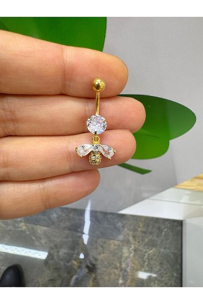 Arescollection Steel Zircon Stone Bee Belly Piercing