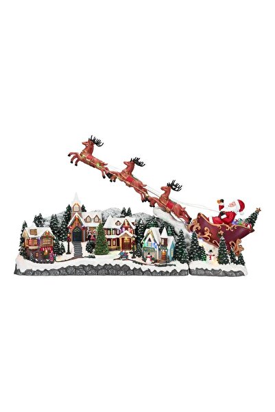 mutlu adım 97cm Yılbaşı Köyü Kızaka Noel Baba Işıklı Hareketli Müzikli