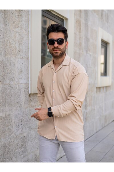 Gameyal Erkek Rahat Kalıp Çizgili Uzun Kol Krep Gömlek