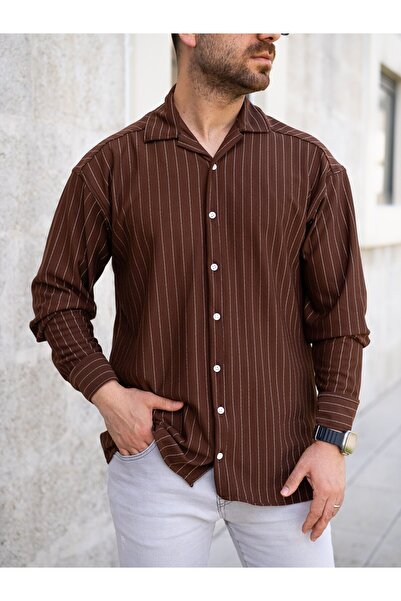 Gameyal Men's Comfortable Fit Striped Long Sleeve Crepe Shirt