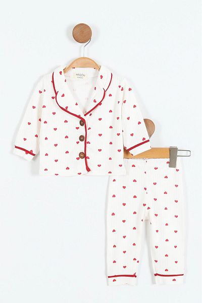 ribana Heart Patterned Button Detail Baby Collar Set