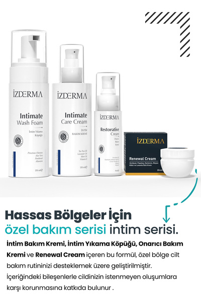 izderma Renewal Cream + İntim Bakım Kremi ve Yıkama Köpüğü + Onarıcı Bakım Kremi 4'lü Set
