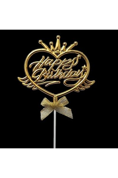 parti sürprizi Gold Crown Happy Birthday Cake Topper