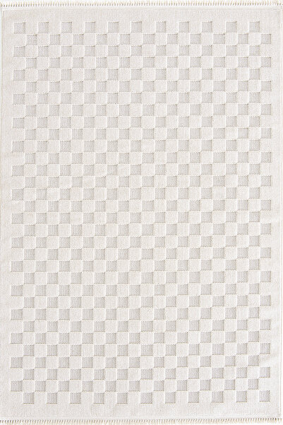 HalınıAl Togo 7514 Krem - Krem Renkli Dama Desenli Modern Halı