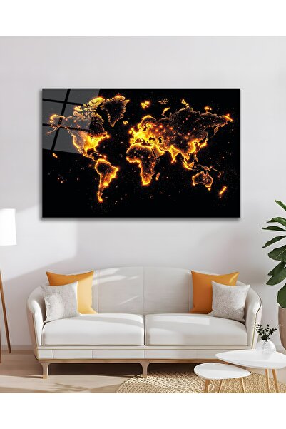 Çağ Baskı Dünya Haritası Işıklı World Earth Cam Tablo Modern Ev Ofis Salon Du...