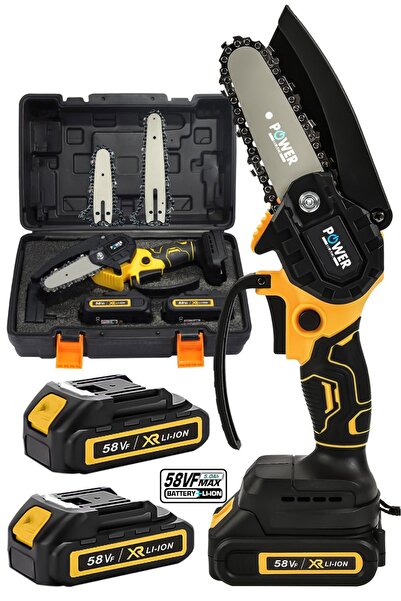 POWER BLACK Extra Güçlü Çift Bataryalı Şarjlı Ağaç Odun Dal Budama Testeresi ...