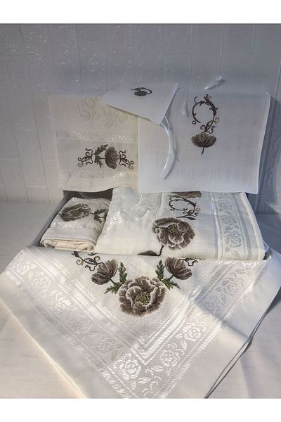 Vinezza Home Collection Dowry 6 Piece Floral Embroidered Etamine Prayer Rug Set Bundle Set