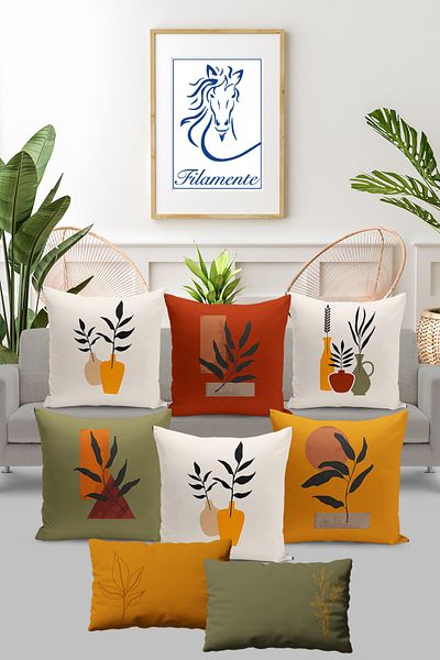 Filamente Set de 8 huse de pernă cu model floral, imprimare digitală pe două fețe