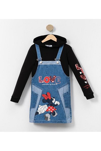 Pasur Bebe Girl's Sweet and Love - Mickey Printed Denim Jilted Dress
