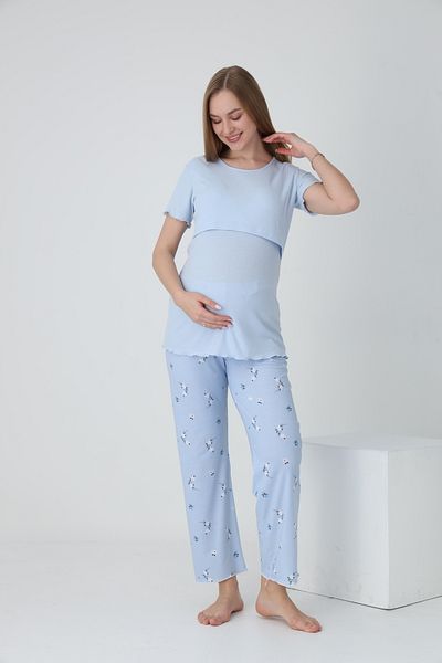 Miss Dünya Lissa Short Sleeve Bottom Pajamas Printed Maternity and Maternity Pajamas Set Suitable for Breastfeeding