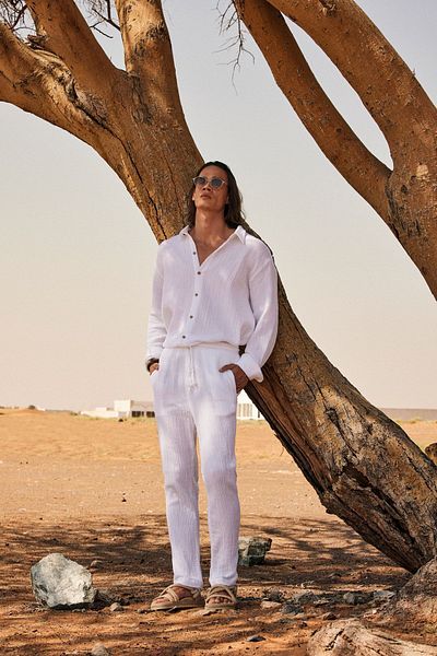 Dear Deer White Muslin Shirt&Pants Set