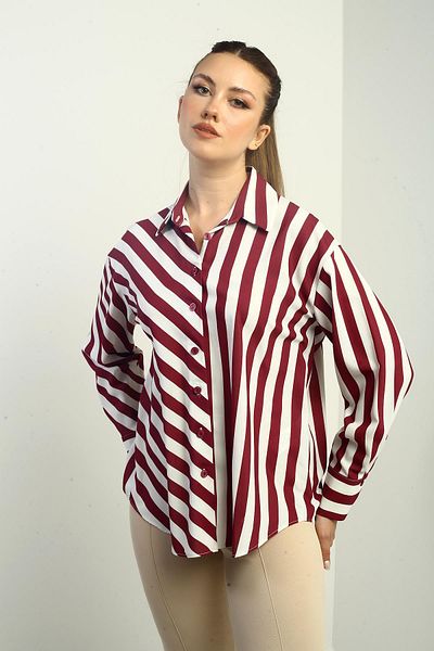 By Saygı Cămașă cu mânecă lungă cu model în dungi asimetrice pentru femei