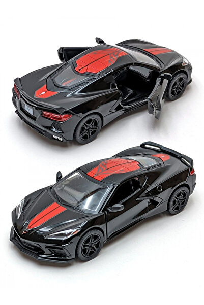 Kinsmart 1:36 Ölçek 2021 Corvette Livery Edition Siyah// Çek-Bırak 12 cm Metal Araba