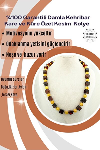 Dotamineral Damla Kehribar Kolye %100 Garantili Kare ve Küre Ozel Kesim Boğa,...