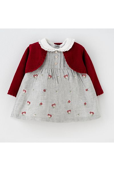 İNDİGO Baby Girl Gray Red Linen Bolero Dress