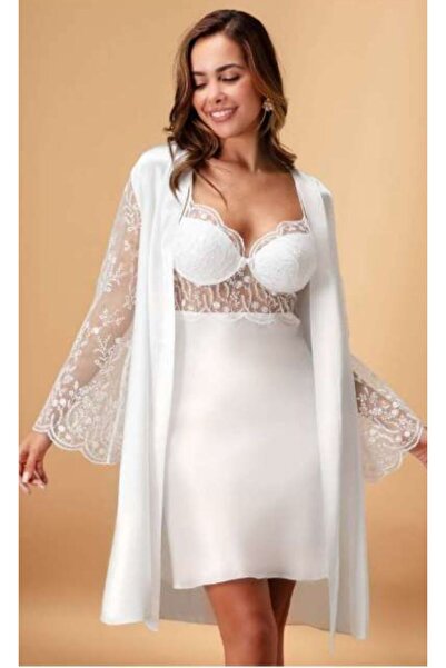 CSN CASANO Set cămașă de noapte din satin pentru femei, 6 piese, cu detaliu d...