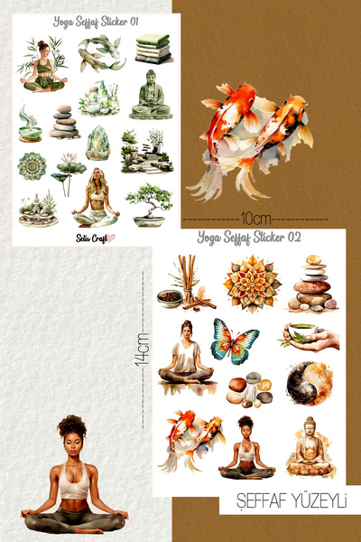 SelisCraft Yoga Temalı Şeffaf Sticker Seti 01-02 Ajanda Planlayıcı Bullet Jou...