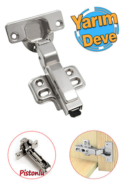 Badem10 (PİSTONLU) Yarım Deve Frenli Mobilya Dolap Kapak Kapağı Menteşesi Yavaşlatıcı Tas Menteşe